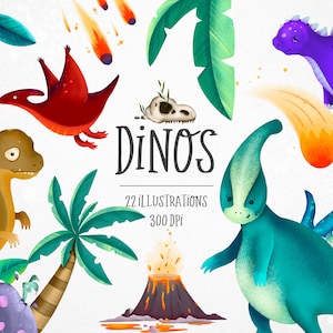 Dino Clipart, Baby Dino, Dinosaurier Clipart, Kinder Clipart, Dino png Overlays, Baby Shower Design Elemente, Volcano, PNG