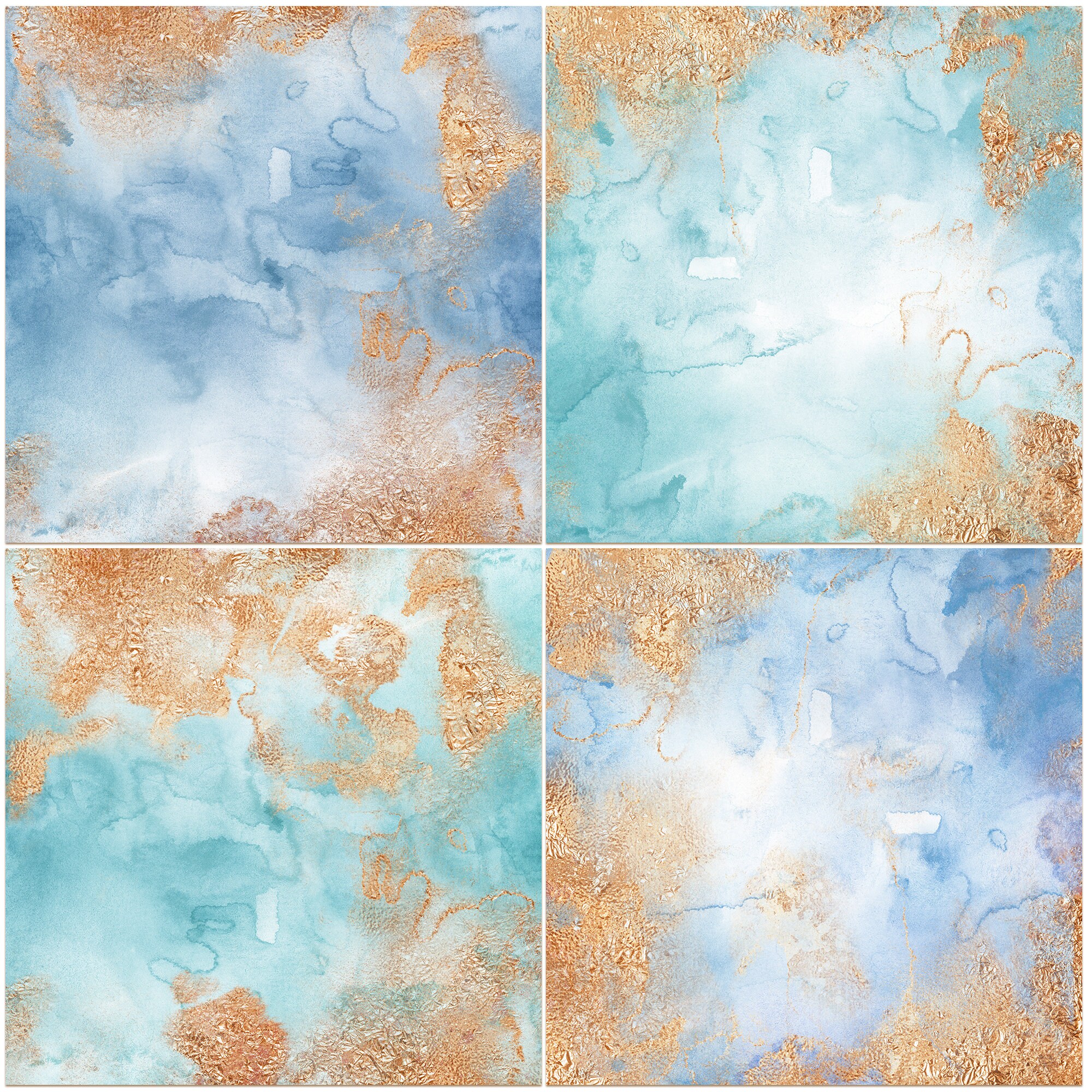 Baby Blue Watercolor Digital Papers With Gold Foil Watercolor Etsy