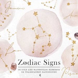 Goldene Sternzeichen Clipart, Beige Sternzeichen Clipart, Aquarell Sternzeichen, Astrologie, Celestial Clipart, Zodiac Overlays, PNG Sternzeichen
