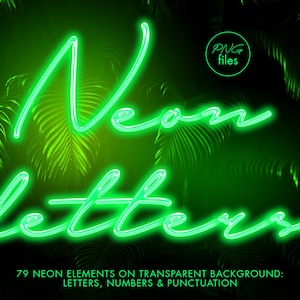 Neon alphabet clipart, Neon letters clipart, Digital neon font, Green neon font, Neon numerals, Neon overlays, Neon lights, Digital neon