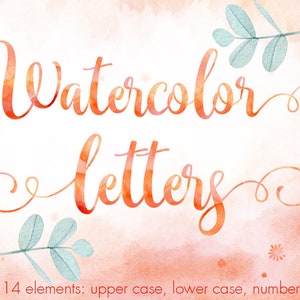 Clipart de fuente de acuarela, Clipart de alfabeto de acuarela naranja, Clipart de letras de acuarela de melocotón, Letras decorativas, Clipart de alfabeto de primavera