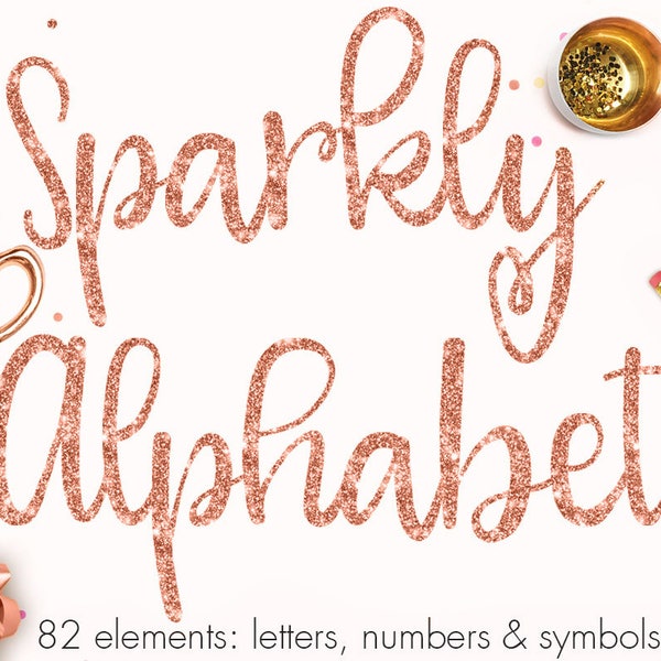 Rose Gold Glitter Alphabet Clipart, Sparkly Letters (PNG Digital Download)