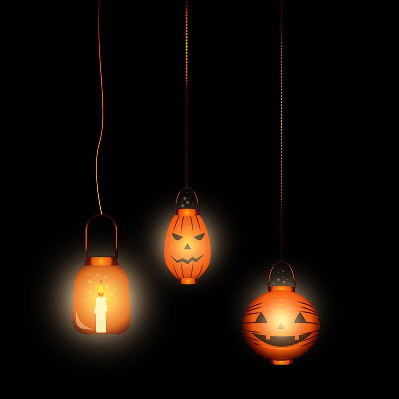 Halloween String Lights Clipart Pumpkin Lanterns Halloween Etsy
