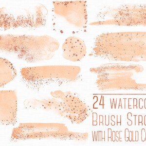 Brush strokes with rose gold confetti, Rose gold design elements, Watercolor brush strokes clipart, Watercolor banner, Rose gold clipart