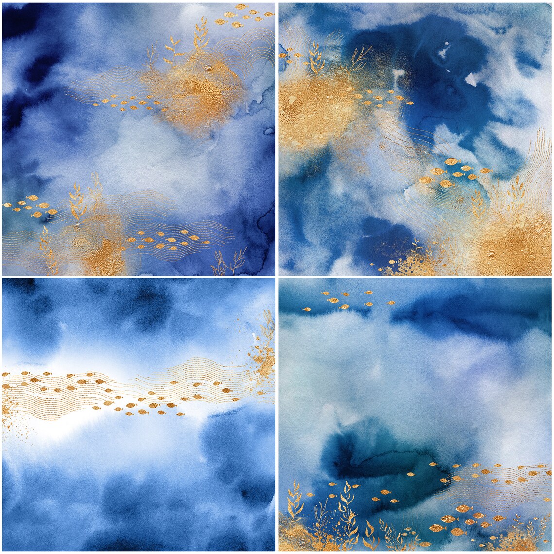 Oceanic Digital Papers Ocean Backgrounds Watercolor Textures | Etsy