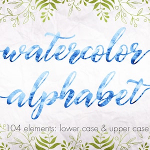 Compre 3 pague por 2, clipart de alfabeto aquarela azul, clipart de letras em aquarela, clipart de fonte aquarela, alfabeto azul, letras decorativas