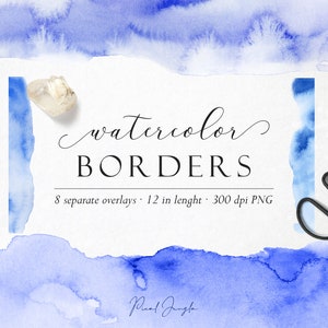 Aquarelrandoverlays, Randclipart, Illustraties met blauwe rand, Aquarelontwerpelementen, Verfstalen, Banner, Blog, Transparante PNG