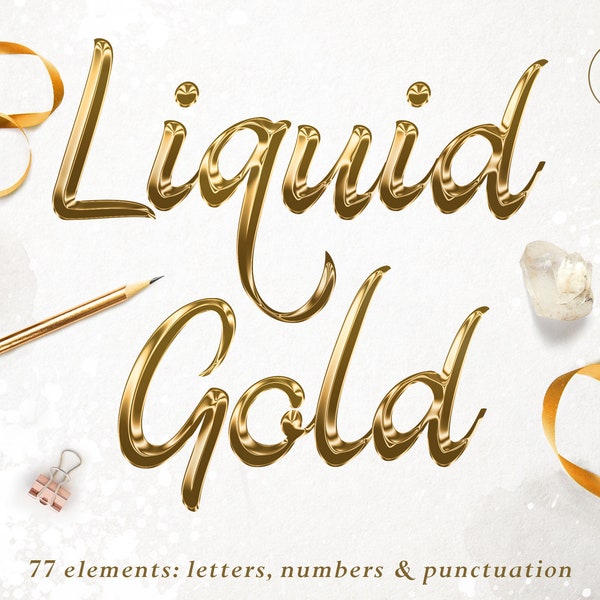 Flüssiggold Alphabet Clipart, Gold Schrift Clipart, Flüssige Buchstaben, Goldfolie Alphabet ClipArt, Gold Buchstaben, Dekorative Schrift, Typografie