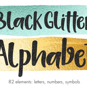 Schwarzes Glitzer Alphabet, Schwarzes Alphabet, Buchstaben Clipart, Zahlen ClipArt, Metallic Alphabet, Dunkles Alphabet, Schwarzer Schriftzug, Schwarze Schrift
