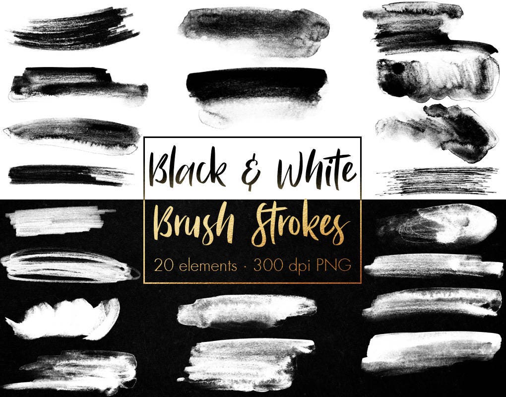 Buy 3 pay for 2, Black and white brush strokes, Hand drawn brush stroke, B&W brush strokes, Splatters clipart, Brush overlays clipart