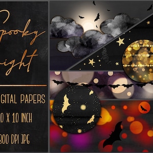 Halloween Digital Paper: Spooky Night Bat Backgrounds (Digital Download)