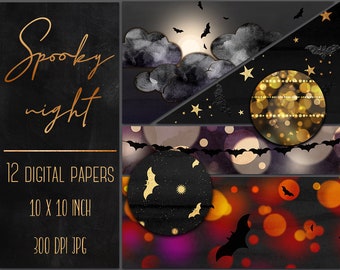 Halloween Digital Paper: Spooky Night Bat Backgrounds (Digital Download)