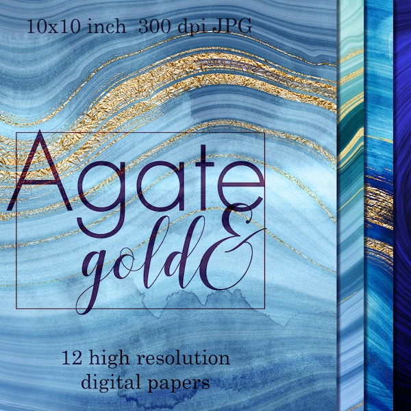 Agate textures with gold veins, Stone textures, Elegant papers, Paper pack, Navy blue watercolor wallpaper, Deep blue digital paper