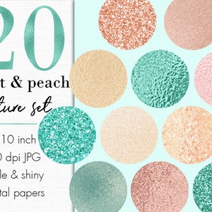 Mint green texture set, Mint digital paper, Peach pink digital paper clipart, Metallic paper, Glitter, Foil, Mint background, Mint wallpaper