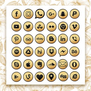 Black and Gold social media icons, Gold metallic foil icons, Social media buttons, Website icons, Blog buttons, Gold foil clipart image 3