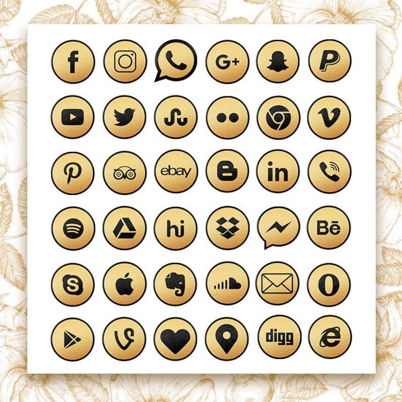 Black and Gold social media icons, Gold metallic foil icons, Social media buttons, Website icons, Blog buttons, Gold foil clipart image 3