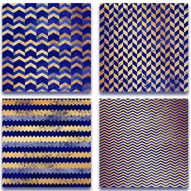 Navy Blue & Gold Chevron Digital Paper Gold Foil Paper Pack Etsy Canada