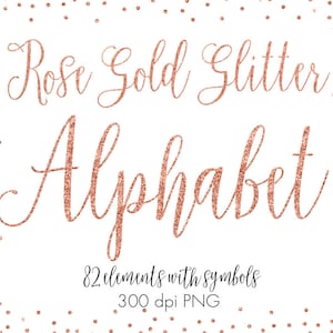 Rose gold alphabet clipart, rose gold glitter alphabet, rose gold letters, numbers, sparkly font, gold wedding clipart, rose gold lettering