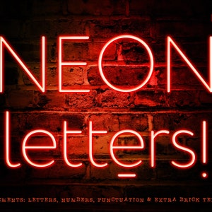 Neon alphabet clipart, Neon font, Neon letters clipart, Neon numerals, Red font, Red neon typography, Neon overlays, Red letters clip art