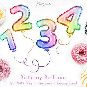Clipart de globo de cumpleaños, Números de globo de arco iris, Números de globo de arco iris, Números coloridos, Globos de aniversario, PNG, Elementos de diseño
