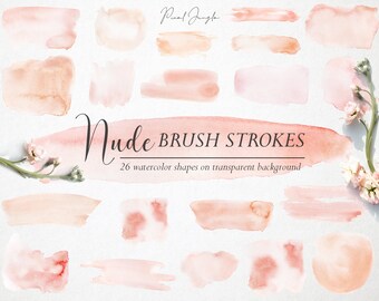 Blush Watercolor Brush Strokes Clipart: Transparent PNG Design Elements