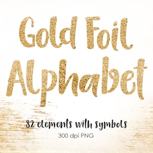 Gold alphabet clip art, Gold foil alphabet, Gold letters, Gold numbers, Gold symbols, Gold font, Sparkly alphabet, 82 design elements