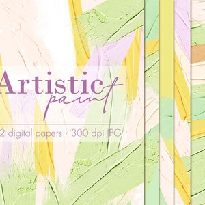 Pastel paint digital papers, Paint splashes, Brush strokes, Paper clipart, Green and pink paper pack, Paint texture, Instant download
