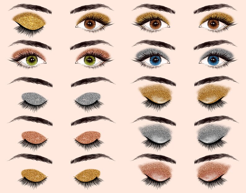 Gold Glitter Eyelashes Clipart Rose Gold Eye Lashes Silver Etsy