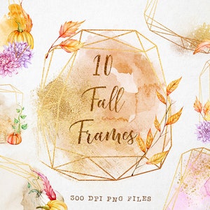 Gold Kristall Rahmen Clipart, Herbst Blätter, Gold polygonale Rahmen Clip Art, Gold Design Elemente, Gold Rahmen Overlays, Hochzeit Clipart