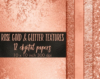 Rose gold paper pack, Rose gold patterns, Rose gold textures, Rose gold backgrounds, digital paper clipart, Rose gold glitter, sparkly paper