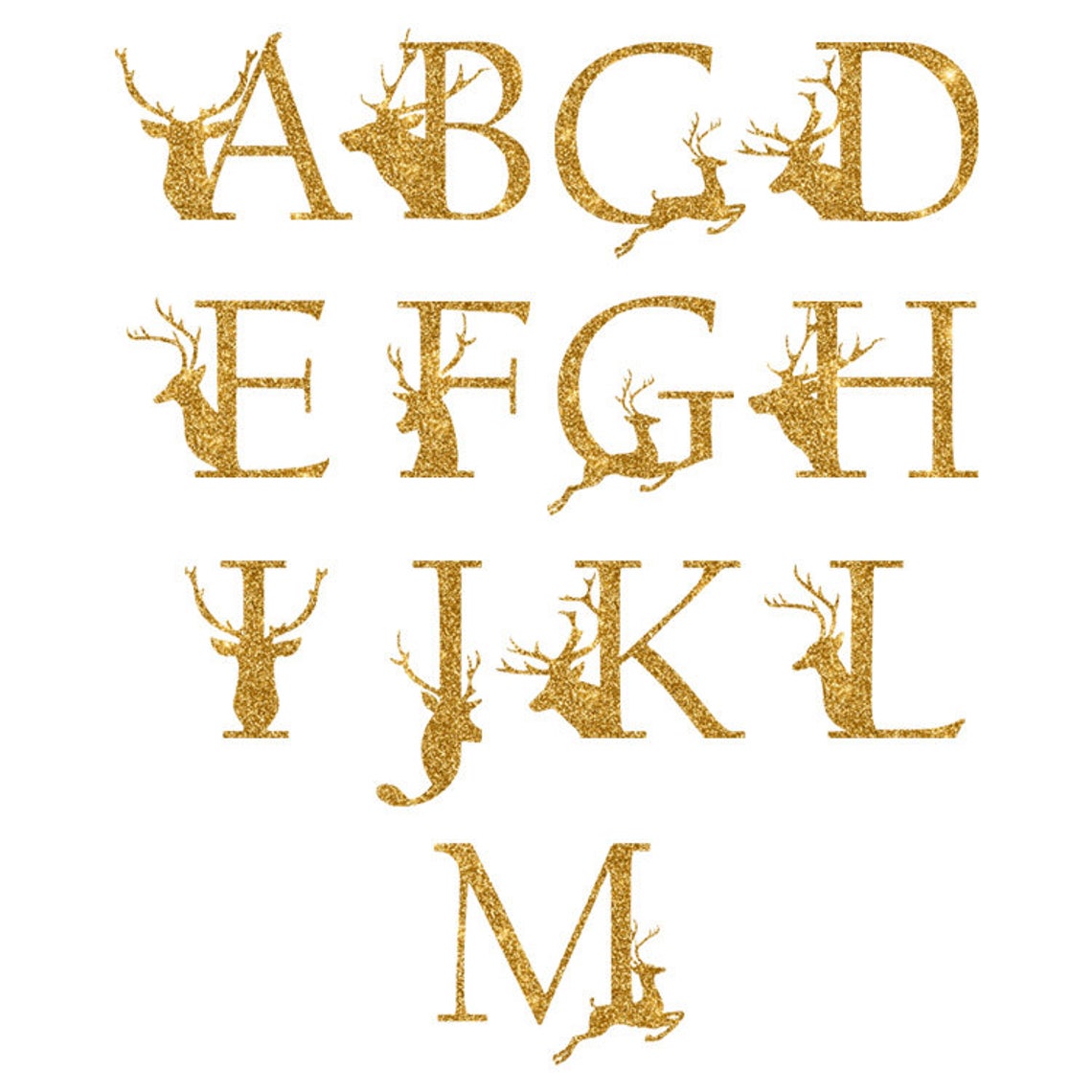 Gold Deer Monogram Letters Gold Styled Letters Gold Glitter Etsy