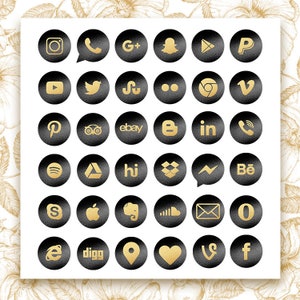 Black and Gold social media icons, Gold metallic foil icons, Social media buttons, Website icons, Blog buttons, Gold foil clipart image 2