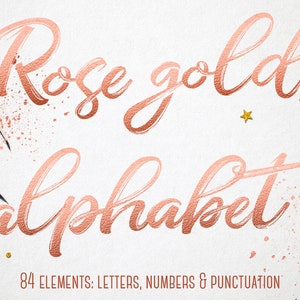 Rose Gold Alphabet, Rose Gold Folie Alphabet, Rose Gold Schrift, Rose Gold Buchstaben Clipart, Rose Gold Zahlen, Symbole, Hochzeit Clipart