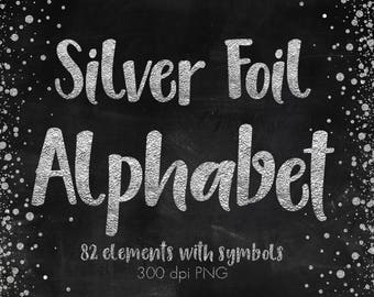 Buy 3 pay for 2, Silver alphabet clip art, Silver foil alphabet, Silver letters, Silver numbers, Silver symbols, Silver font, 82 elements