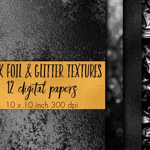Black metallic paper pack, Black glitter paper, Black patterns, Black textures, Black backgrounds, Digital paper, Black foil, Sparkly paper