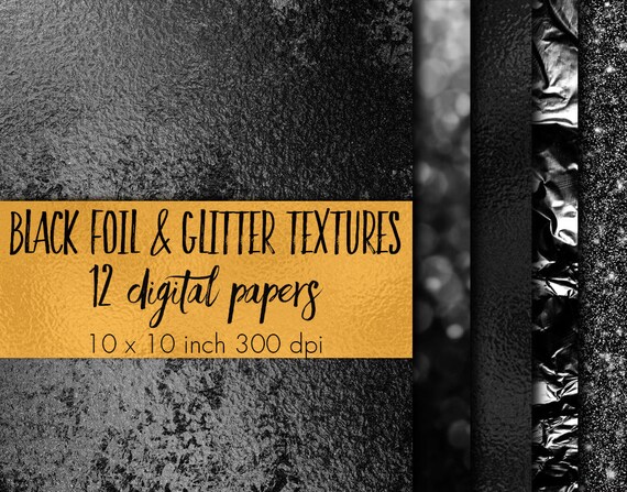 Black metallic paper pack, Black glitter paper, Black patterns, Black textures, Black backgrounds, Digital paper, Black foil, Sparkly paper