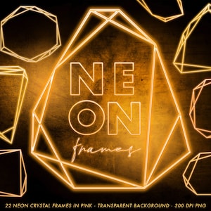 Neon Bilderrahmen Clipart, Neon Rahmen Overlays, Neon Kristall Bilderrahmen, Neon Design Elemente, Glowing Frames, Geometrische Rahmen, Instant Download, PNG