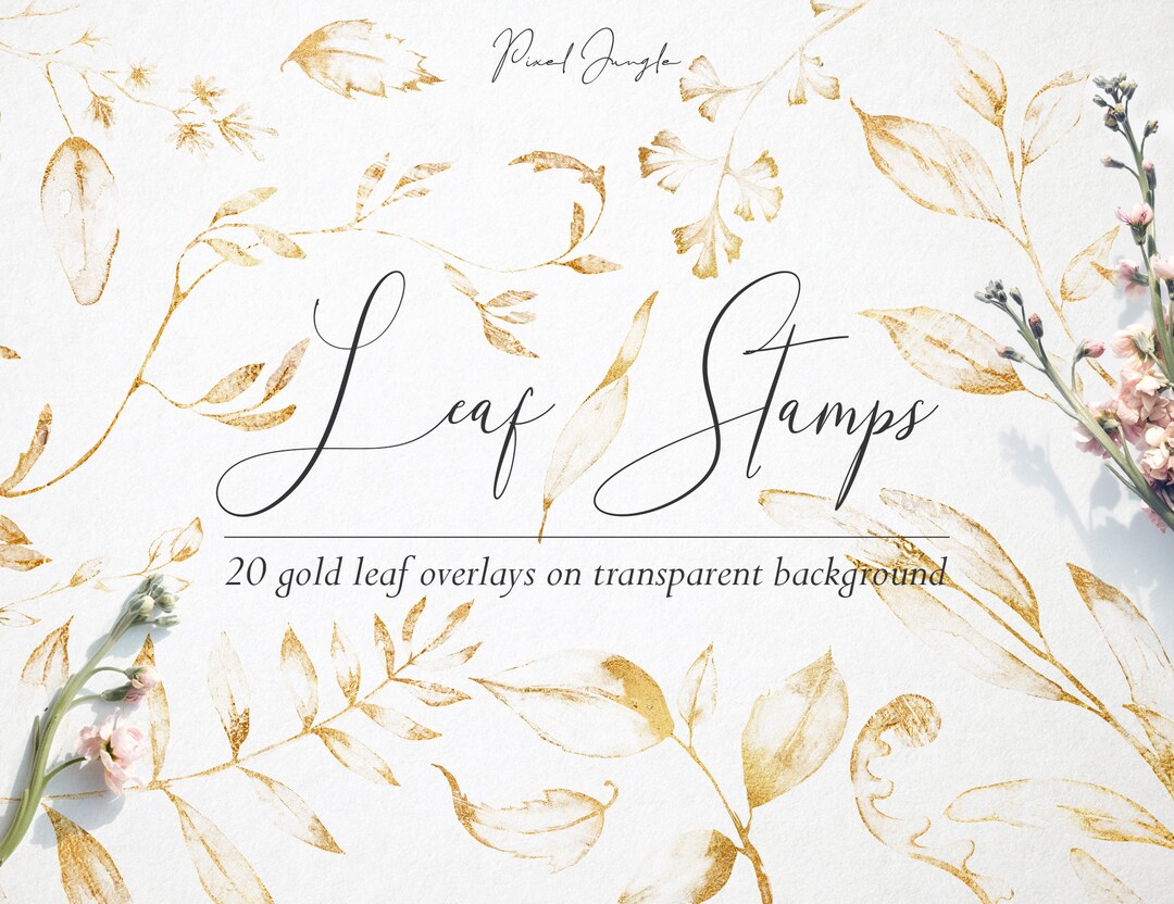 Gold Floral Stamp Overlays, Gold Foil Stamps, Golden Leaves, Golden ...