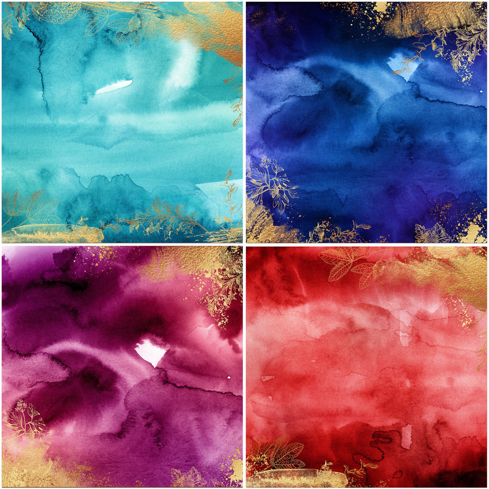 Watercolor and Gold Digital Paper Clipart Watercolor Digital Etsy