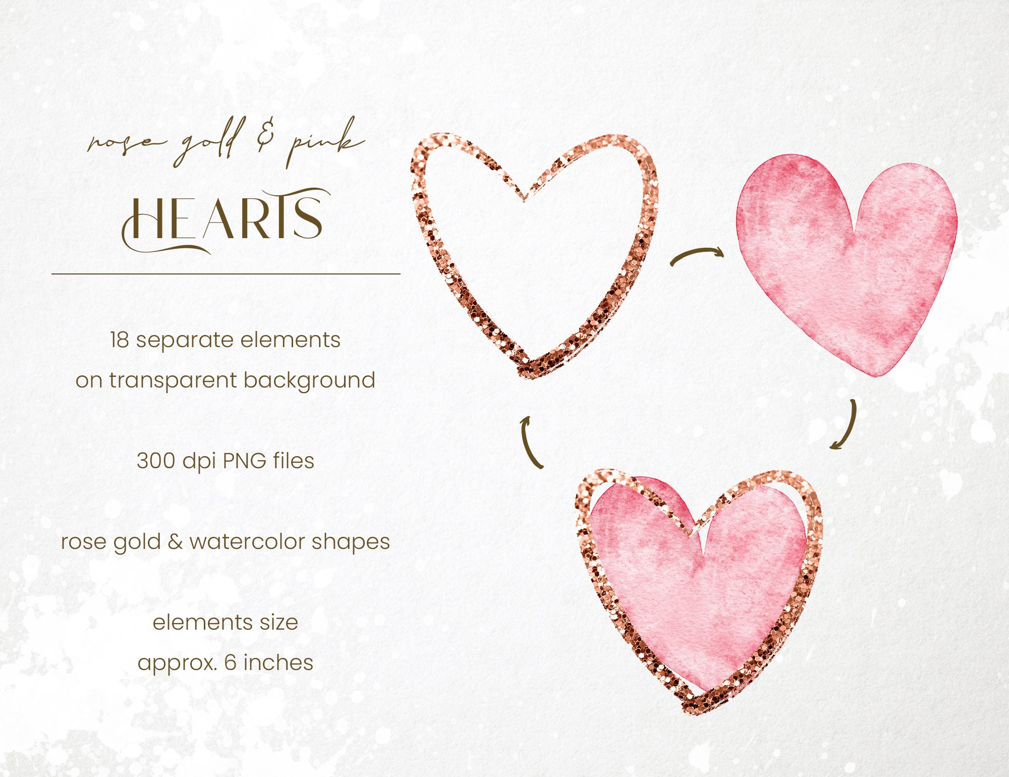 Watercolor Hearts Clipart: Pink & Rose Gold Glitter (PNG) - Etsy