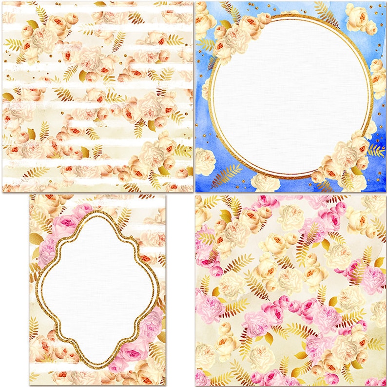 Digital Papers With Frames 5x7 Floral Digital Paper Clipart - Etsy