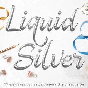 Clipart de l’alphabet argent liquide, Clipart de police argenté, Lettres liquides, Clipart alphabet feuille d’argent, Lettres argentées, Lettrage décoratif