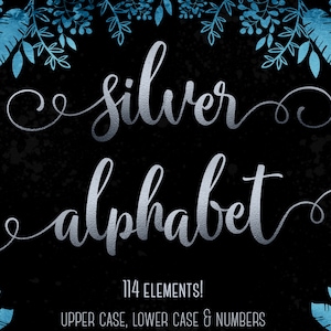 Silver font, Silver alphabet clipart, silver foil alphabet, Silver letters clipart, Silver numbers, Typography clipart, Metallic clipart