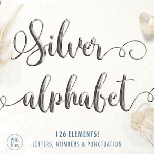 Flüssiges Silber Alphabet Clipart, Silber Buchstaben, Liquid Font PNG, Silberfolie Alphabet Clip Art, Buchstaben Overlays, Dekorative Schrift