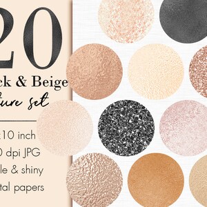 Metallic texture set, Black textures clipart, Beige digital paper clipart, Metallic paper, Glitter, Foil, Black background, Beige wallpaper