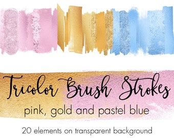 Colorful brush strokes clip art, Gold brush strokes clipart, Pink brush strokes, Blue brush strokes, Metallic clipart, Design elements