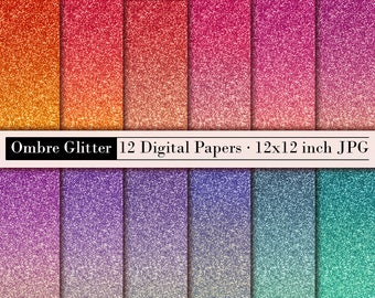 Glitter Ombre Digital Paper Pack, Metallic Texture (Digital Download)