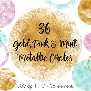 Metallic Kreise Clipart, Gold Folien Kreise, Mintgrüne Kreise, Rosa Folien kreise, Design Elemente, Circle Overlays für Logo