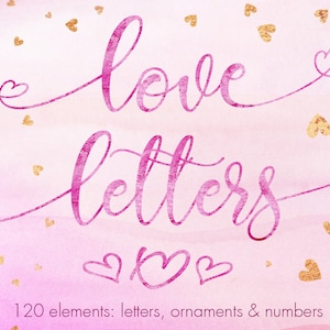 Pink watercolor font, Love letters, Watercolor alphabet clipart, Pink alphabet, Watercolor letters clipart, Watercolor numbers, Wedding,PNG