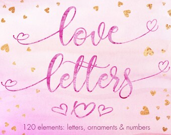 Pink watercolor font, Love letters, Watercolor alphabet clipart, Pink alphabet, Watercolor letters clipart, Watercolor numbers, Wedding,PNG